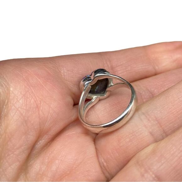 Kingman Turquoise Heart Ring Size 7 Solid 925 Sterling Silver Purple Blue Stone - Picture 7 of 8